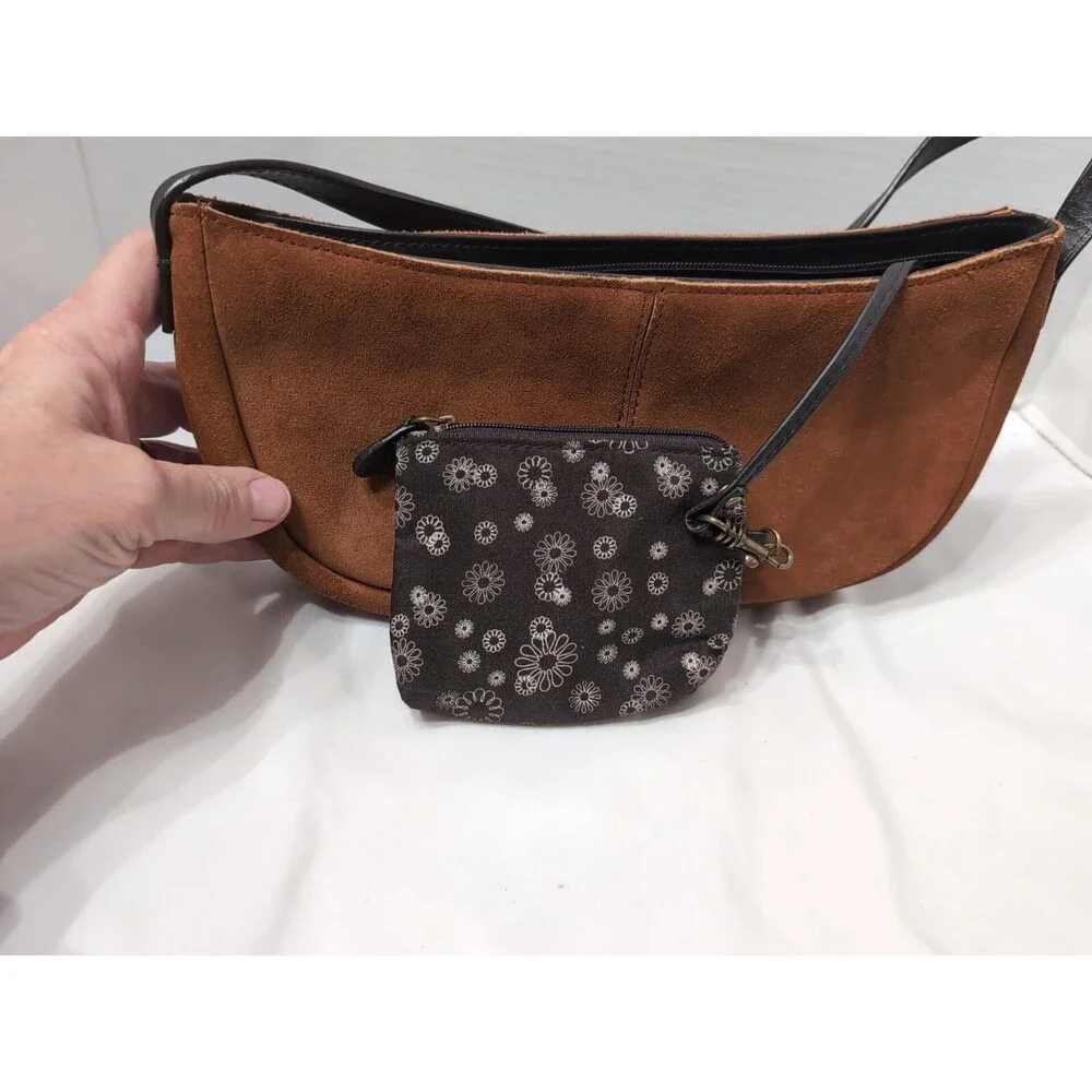 Suede mini hobo handbag floral leaf design Coin Pouch VINTAGE CUTE